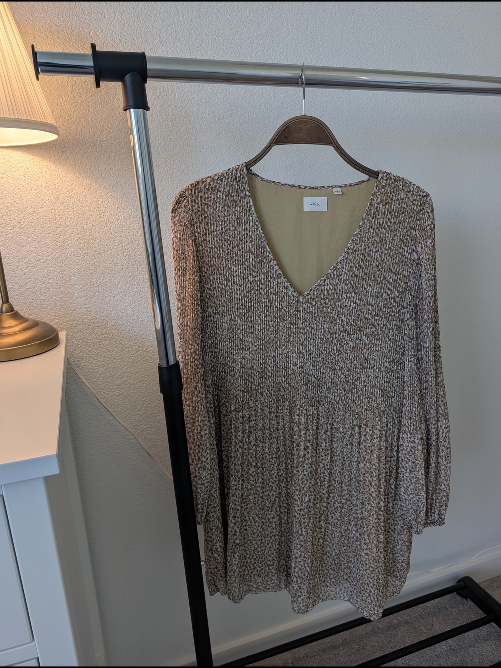 Wilfred Brown Speckled Long-Sleeve V-Neck Dress